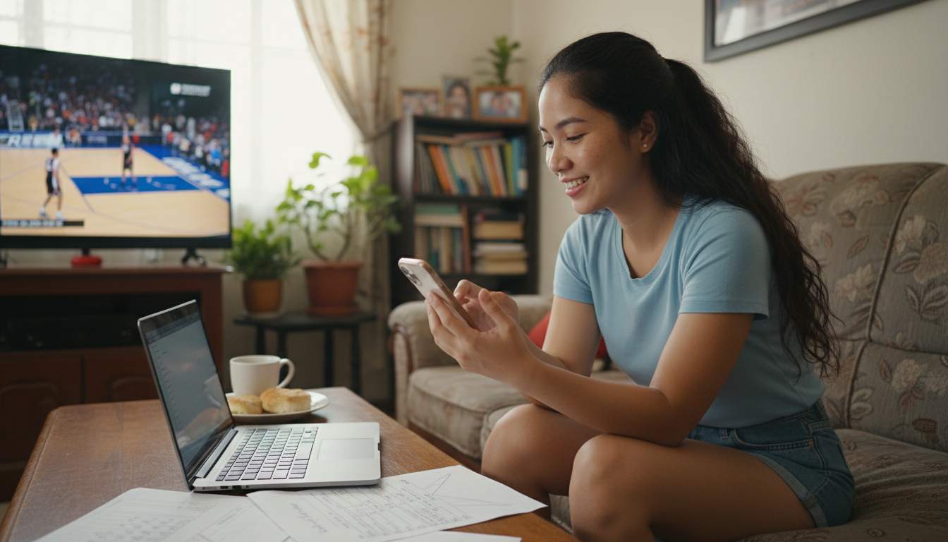 A woman enjoying sports betting on a laptop